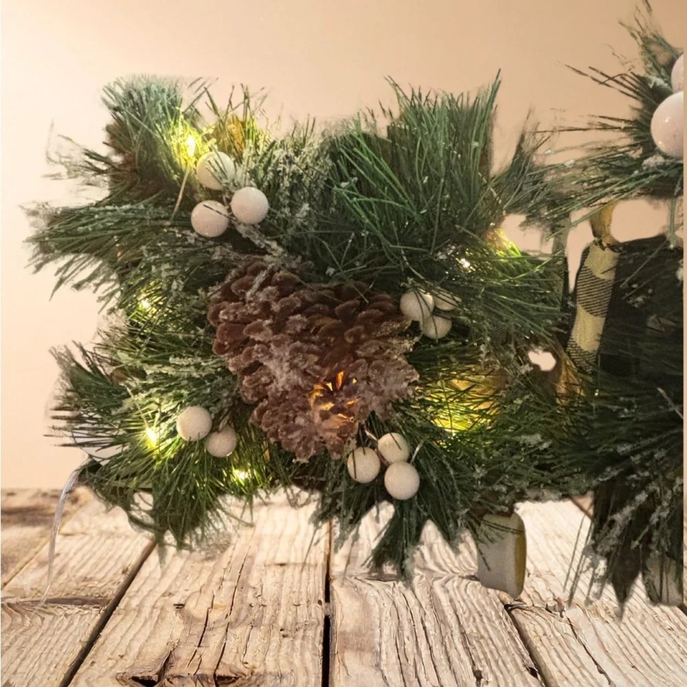 Woven Baskets with Greenery and Plaid Accent